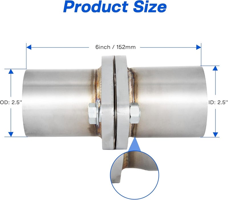 SVULK Exhaust Flange Repair Pipe Kit, 2.5" ID/63mm to 2.5" OD with Stainless Steel Gasket and 2 Bolt, Quick Fix Flange Pipe Joint, Universal Fitment - Image 2